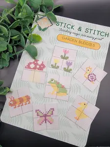 Garden Buddies Counted Cross-Stitch Stick and Stitch Kit, DIY Needlework for Hobbies