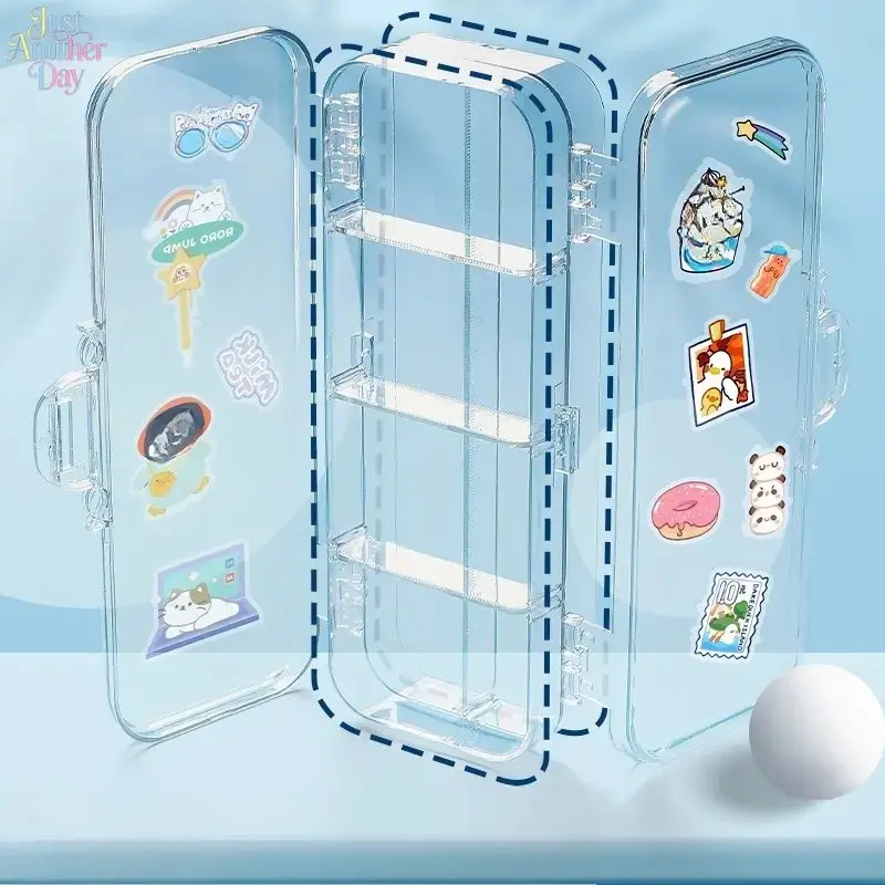Double Sided Clear Acrylic Pencil Case Large Capacity Divided Double Layer Hard Transparent Stationery Storage Box Portable DIY Decor Pen Organizer For Student School Desktop Supplies