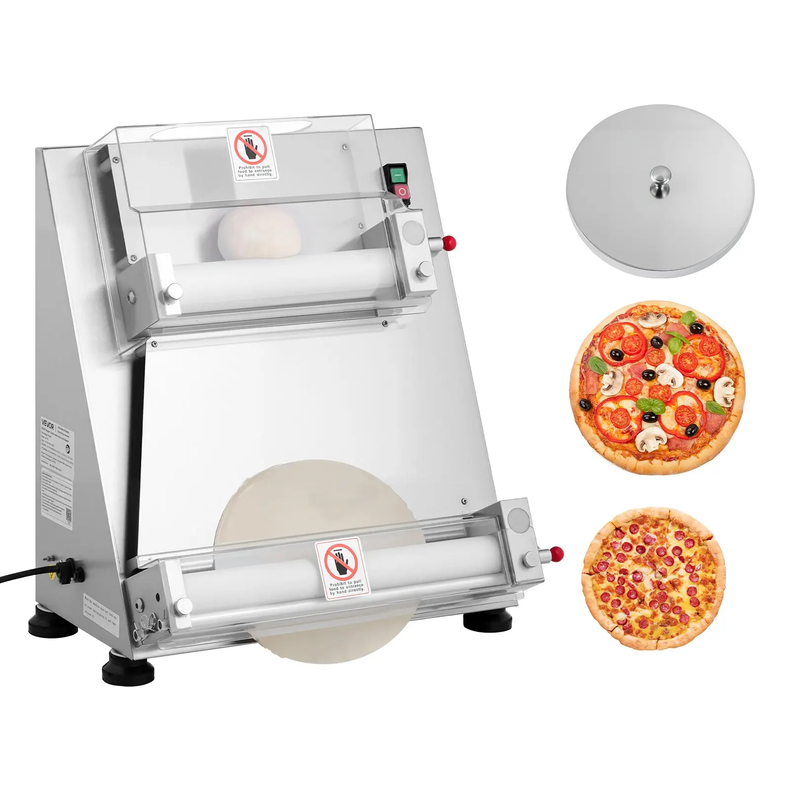 【Summerfinds】VEVOR Corded Commercial Semi-Automatic Stainless Steel Pizza Dough Roller Sheeter, 3-16 in 390W Electric Pasta Maker for Bakers, 260 Pcs/Hour, 90 lbs Capacity, Adjustable Thickness, Even Pressing, Round Output, Easy-to-Clean Press Lid