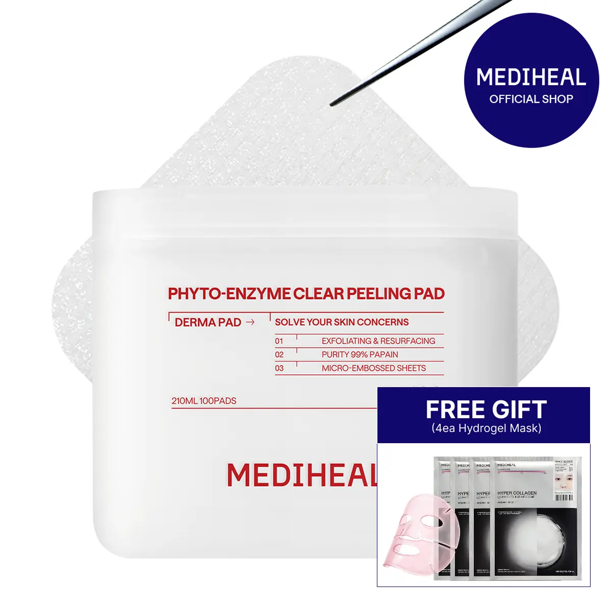[MEDIHEAL] Phyto-Enzyme Clear Peeling Pad (100 pc) | 99% Pure Plant Enzyme + LHA | 96.93% Exfoliation & 96.49% Pore Cleansing Improvement | Dual-Sided Embossed Pads for Face & Body | Gentle Daily Peeling | Korean Skincare