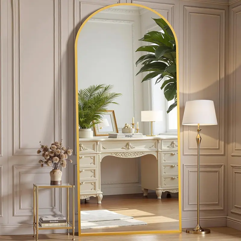 Extra Large Arched Floor Mirror | 68x26 Inch Full Body Mirror with Stand, Wall Mountable for Luxury Bedroom & Living Room