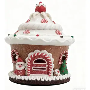 Lighted LED Christmas Gingerbread House Ornaments Bling Candy House Desktop Adornment for Indoor Room Decor (Brown)