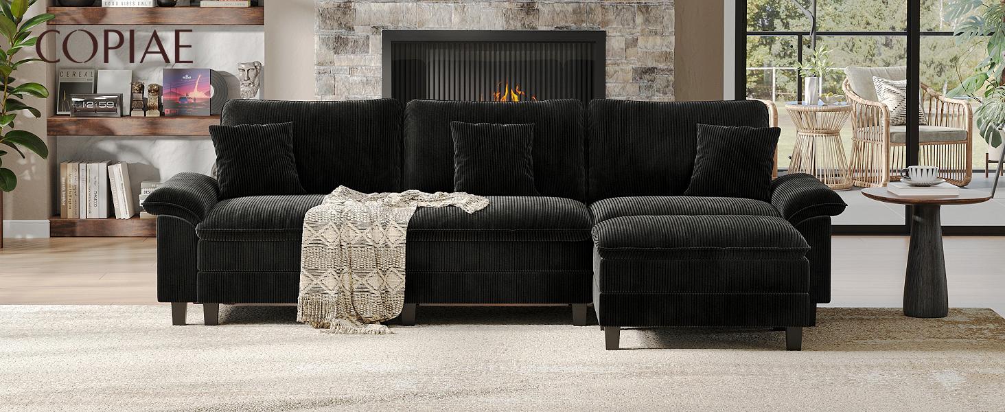 [3 Packages Shipping] 123'' Cloud Modular Couch Sofa, Oversized 3 Seat Comfy Sofa For Living Room, Sectional Couches With Ottoman, Detachable Seat Cushion & Backrest Cover, Chenille Fabric Beige