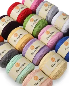 Yonkey Monkey Premium 100% Cotton Yarn Pack of 4 Medium Worsted Weight Soft 16-Ply Yarn for Knitting or Crochet 400g Total Length 720m Machine Washable