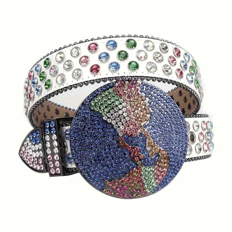 TINIDI Men's Heavy Duty Shiny Punk PU Braid Belt - Round Rivet, Chunky, Handmade Glitter Costume Waistband with Rhinestone Star Buckle for Parties, Party