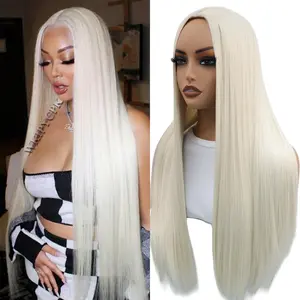 [New In]WOOLOOK HAIR 26Inch 613 Blonde White Synthetic Wig Long Straight Platinum Snow White Synthetic Wig Heat Resistant Fiber Hair Wig for Fashion Women