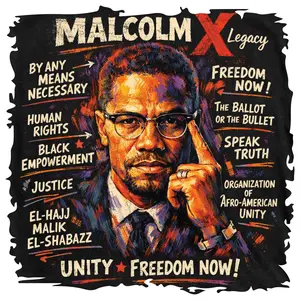 MALCOLM X Juneteenth Style DTF Transfer for T-Shirts - Easy DIY Custom T-Shirt Printing - Versatile Design for Personalized Clothing