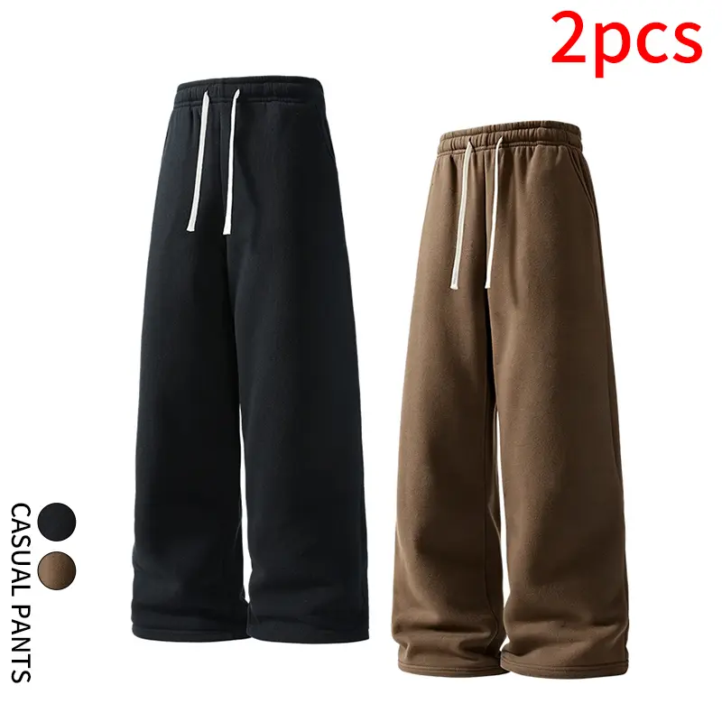 Men Women 2‑Pack Solid Color Wide‑Leg Sweatpants Loose Straight Jogger Pants for Outdoor Activity Casual Daily Outfit