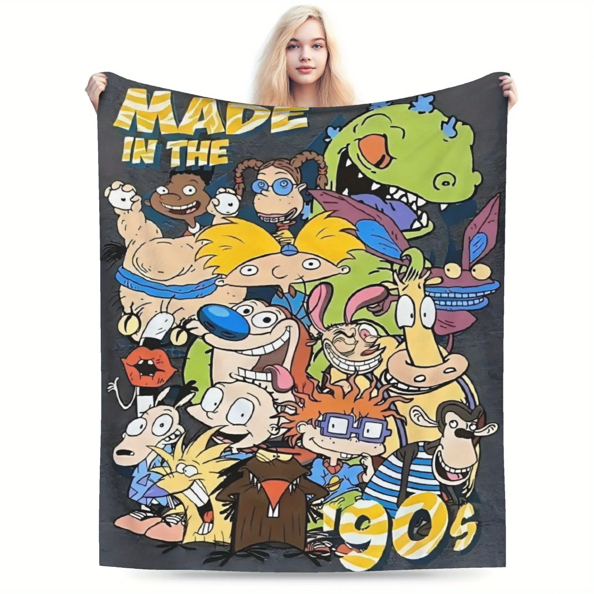 Made in the 90s Animated Extravaganza Plush Sofa Blanket, Comfortable Living Room Throw, Office Rug, Dorm Decor, All-Season Travel Blanket, Versatile Gift for Couches and Travels – Cozy Polyester Knit Blanket 641