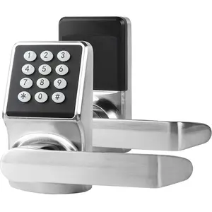 Door Lock with Door Handle,Keypad Door Lock with Handle, Locks for Front Door Keyless Entry Digital Knob with Code-Fob-Key(Brushed Nickel,1pack)