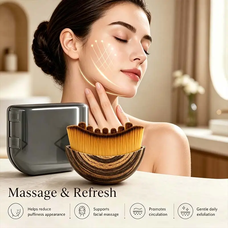 Lymphatic Contour Face Brush, Manual Lymphatic Drainage Massager, Natural Makeup Brushes with Durable Soft Bristles, Hypoallergenic Ergonomic Facial Cleansing Brush for Sculpting | V-Shape Sculptor, Travel-Friendly Massage Tool for All Skin Types