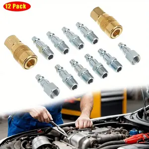 12 Pcs Durable Metal Air Compressor Coupler and Plug Set,Industrial M-Type Plug 1/ 4inch NPT Threads,Secure Locking Mechanism for Air Compressor Hoses Coupler and Plug,Christmas Gifts,Tools & Hardware