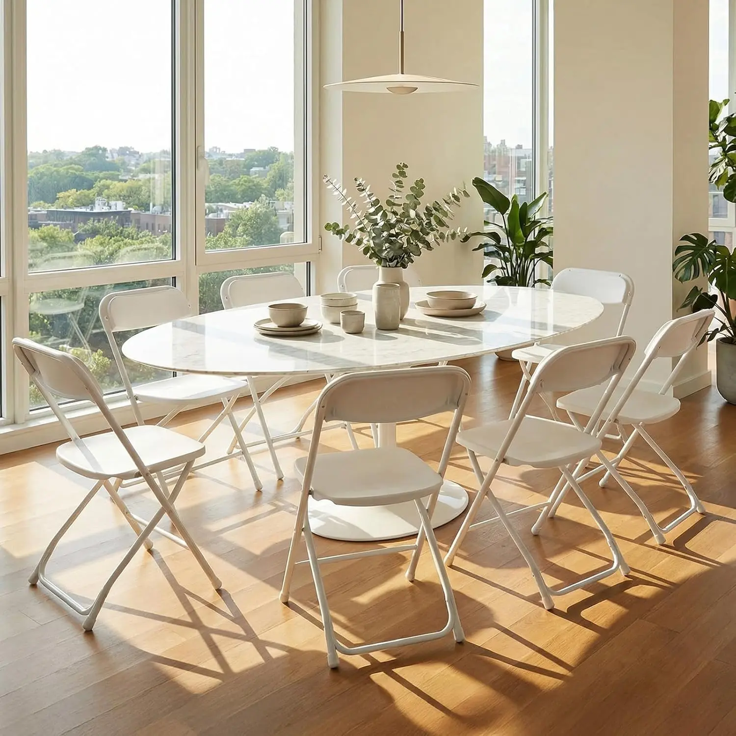 6-Pack Plastic Folding Dining Chairs with Steel Frame, 330lb Capacity, Indoor-Outdoor Portable Stackable Commercial Seats for Events, Office, Picnic