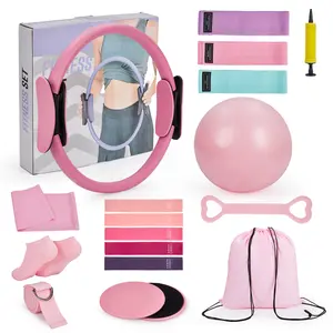 Complete Pilates Bar Circle Set for Women, 13-Inch Magic Pilates Ring with Anti-Burst Mini Exercise Ball & Resistance Bands, Studio Quality Full Body Workout Equipment for Toning Thighs Glutes Core, Gift Box Ready