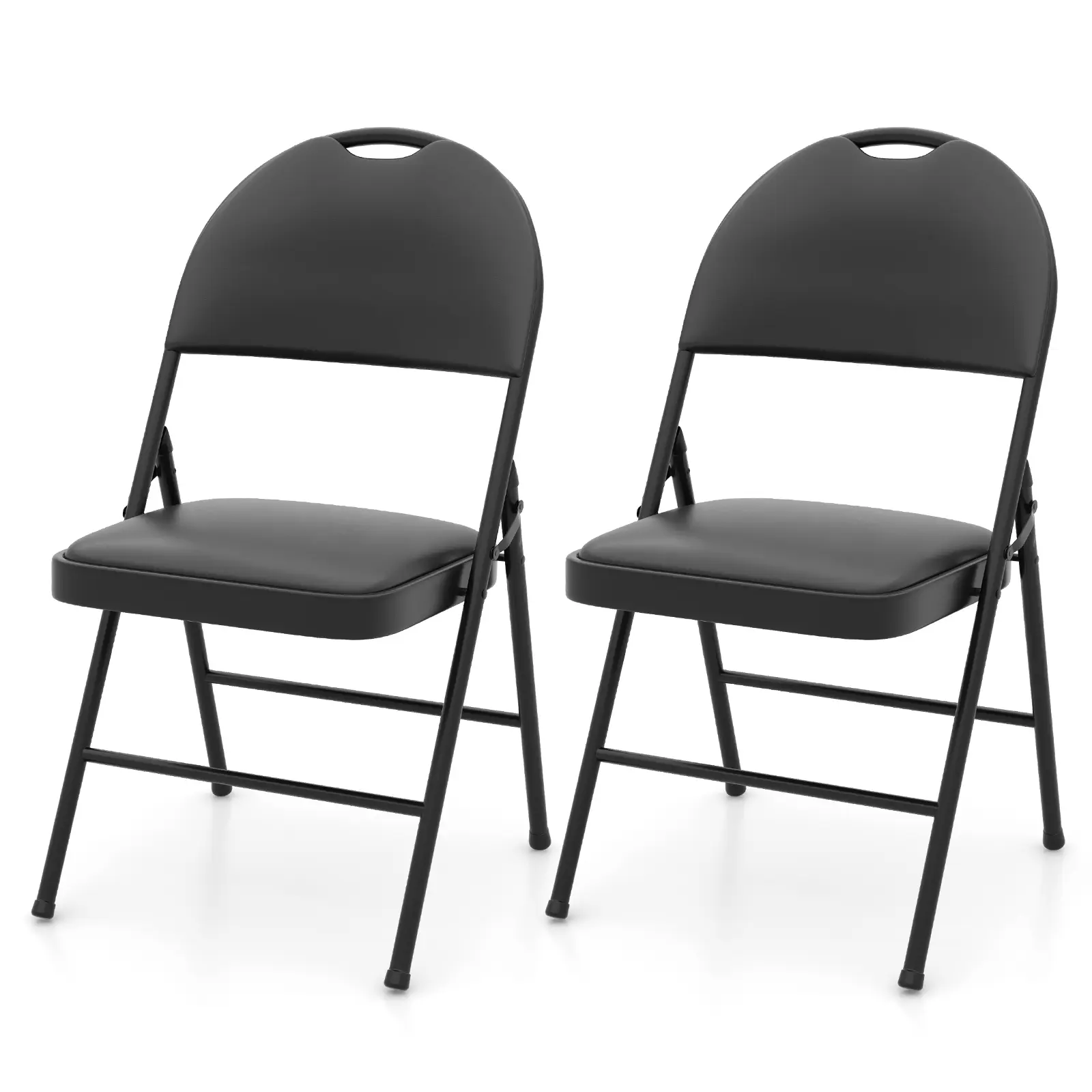 COSTWAY - 2 Pack Padded Folding Chairs with Metal Frame and Carry Handle-Black