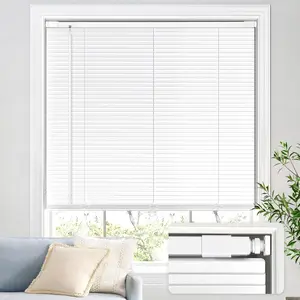 No Drill Blinds for Windows, 1" Aluminum Cordless Mini Blinds with L-Shaped Slat, 100% Privacy, Fit for Window Size 38" W × 48" H - White