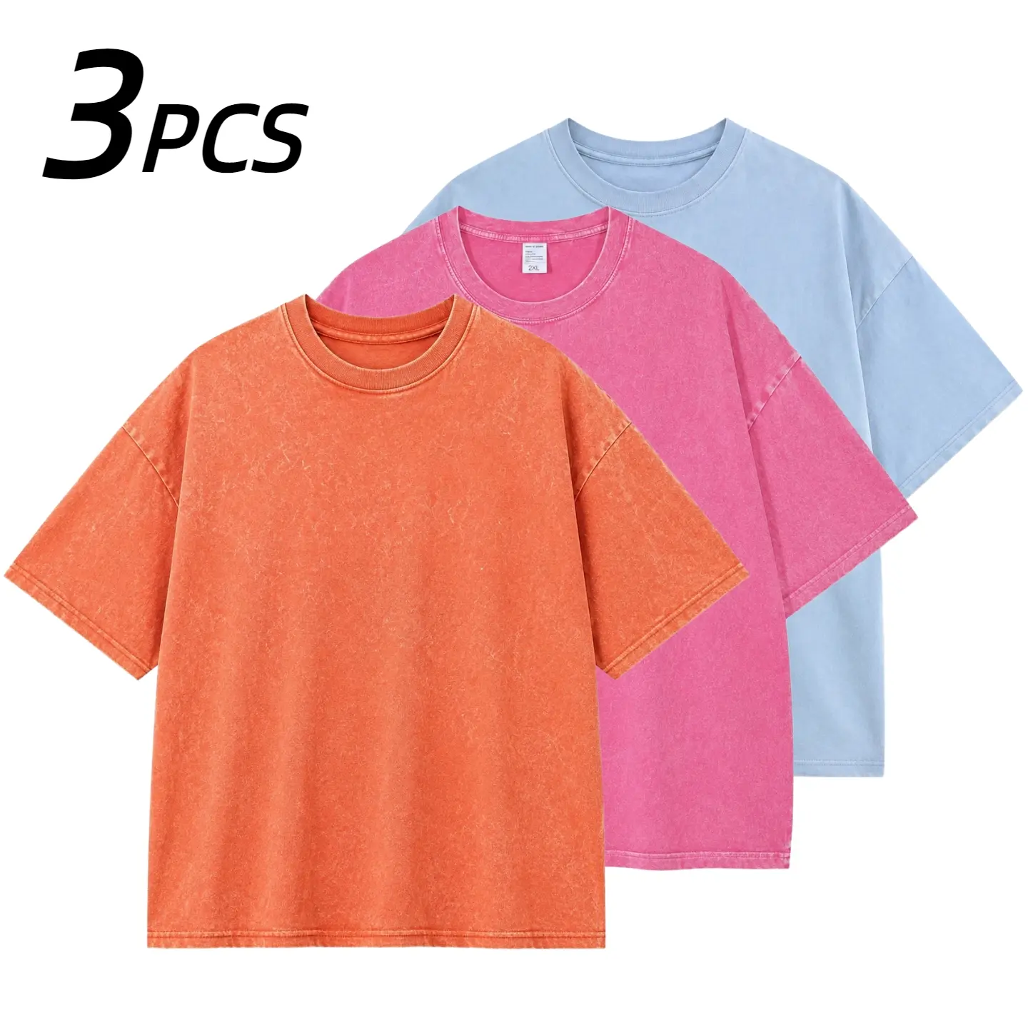 1/3 Pack Y2K Bright Acid Wash Oversized TShirts Unisex 100% Cotton Heavyweight Baggy Tees Streetwear Summer Outfits Men Tops Casual Shortsleeve Plain Menswear Round Neck