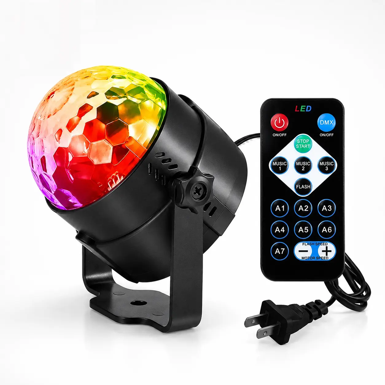 Portable 7-Color LED Party Light with Remote, Sound-Activated Adjustable Automatic Party Mode Disco Ball Light for Family Dance, Festive Cheerful Lighting Decorations