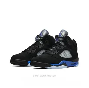 Retro racing blue style, black and blue colorscheme, casual sports, versatile, durable andcomfortable basketball shoes