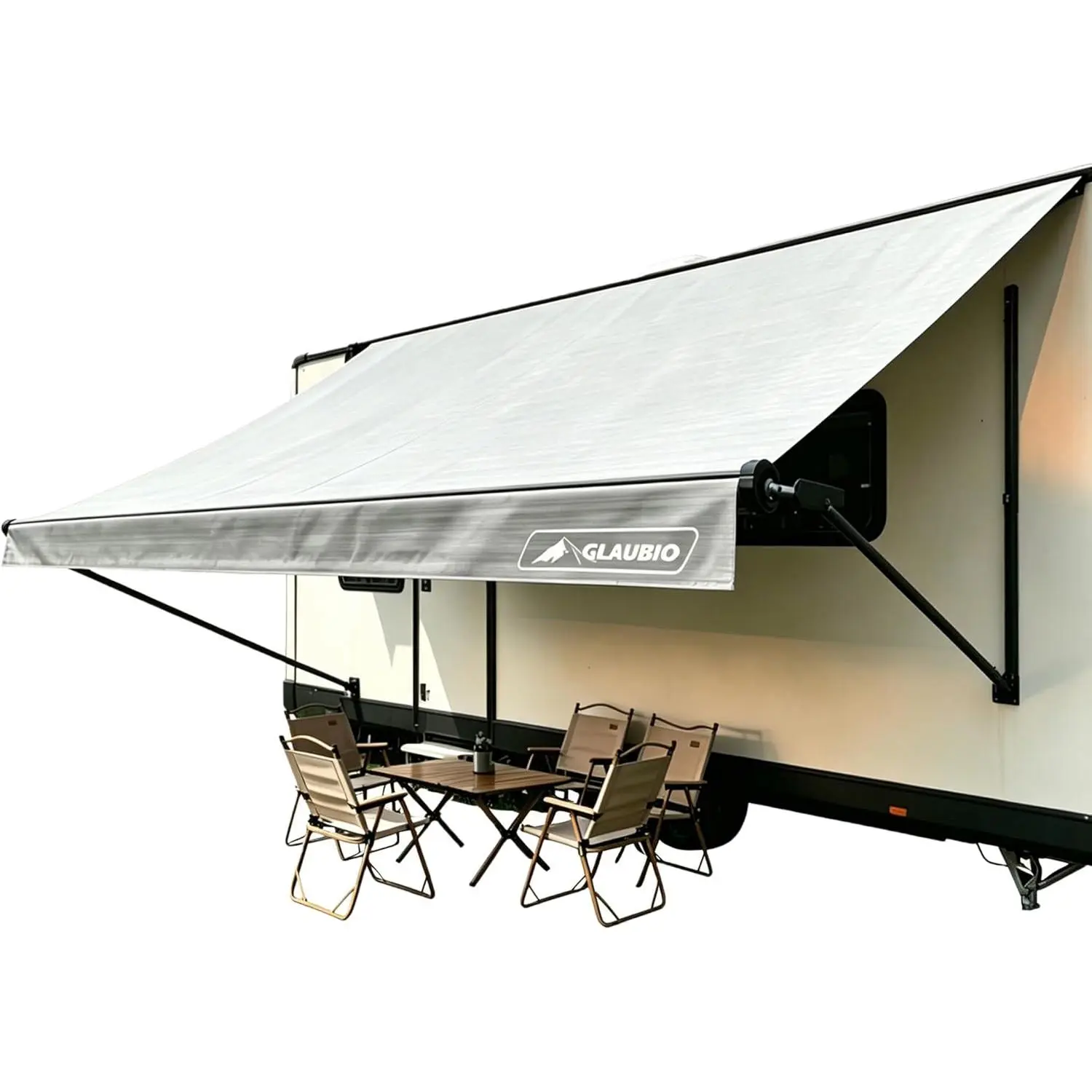 16FT Multi-Ply Vinyl RV Awning Fabric Replacement, 19.5oz Heavy-Duty Slide-Fit Canopy with UV Resistance, Waterproofing, Sun Protection, for Camper/Trailer (Gradient Gray, Fabric 15'2")