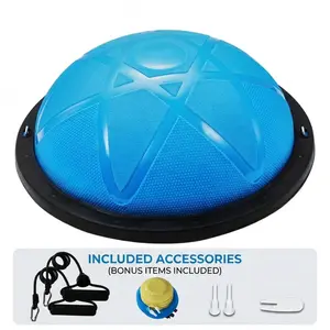 Half Exercise Ball Trainer, 23 inch Balance Ball Trainer, 1500lbs Capacity Stability Ball, Yoga Ball with Resistance Bands & Foot Pump, Strength Fitness Ball for Home Gym Full Body Workout