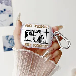 Faithful Sinner's Repose Pattern Protective Case for AirPods 4/3/2/1/Pro/Pro2 Soft TPU Earphone Cover, Transparent with Keychain