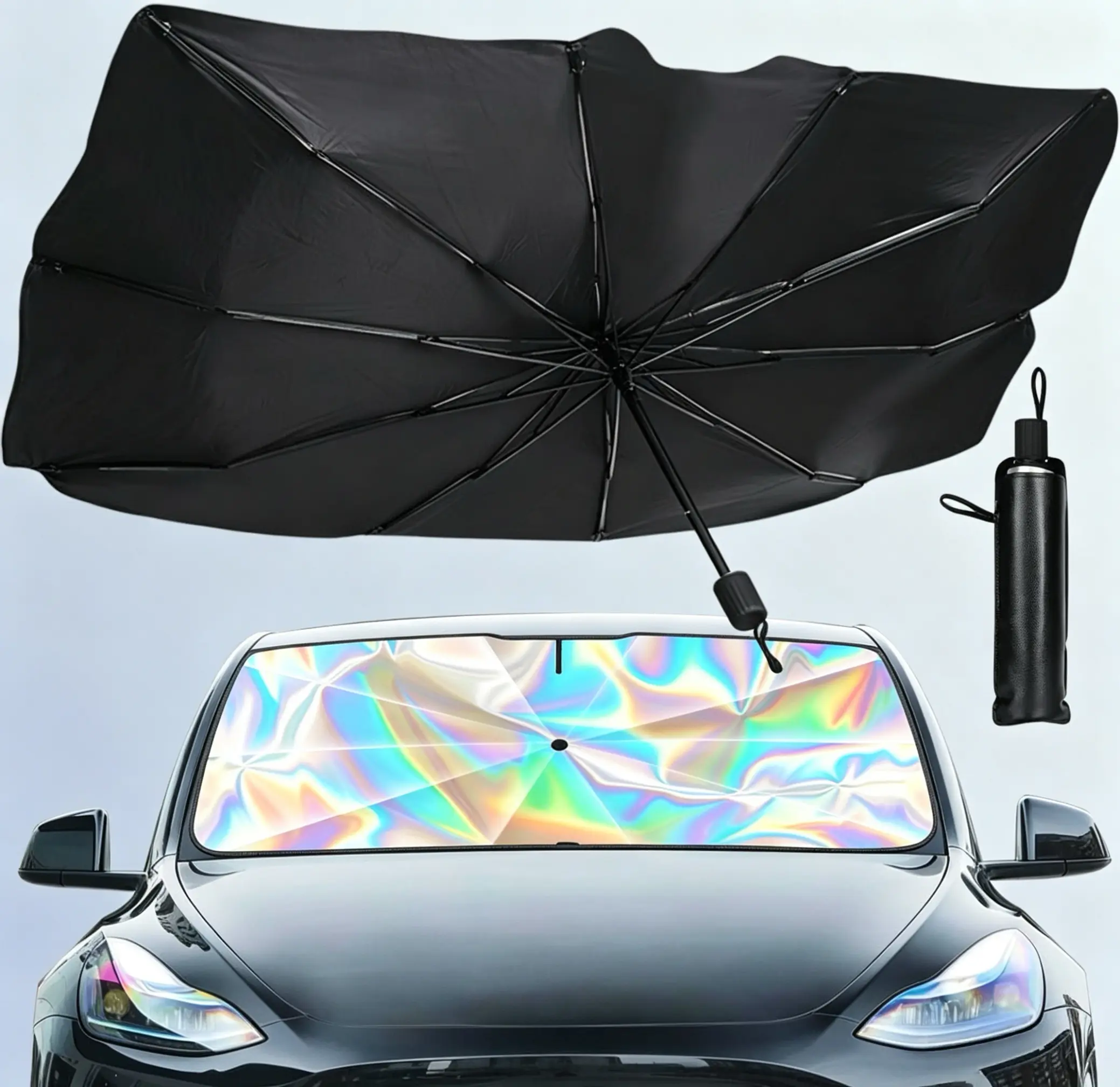 Laser Reflective Foldable Universal Car Windshield Sun Shade - Enhanced UV-Ray Blocking, Anti-Glare, Visor-Mounted, Vehicle Cooling Accessory, Sun Cover for Car Windshield