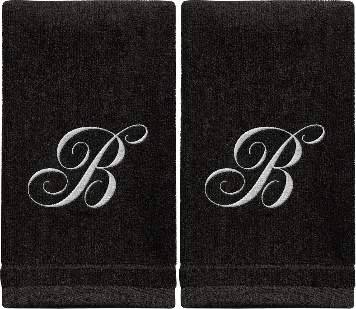 Monogrammed Towels Fingertip, Personalized , 11 x 18 Inches - Set of 2 White Embroidered Towel - Extra Absorbent  Cotton - Soft Velour Finish - For Bathroom/ Kitchen/  - Initial B (Black)