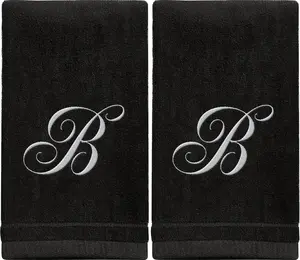 Monogrammed Towels Fingertip, Personalized , 11 x 18 Inches - Set of 2 White Embroidered Towel - Extra Absorbent  Cotton - Soft Velour Finish - For Bathroom/ Kitchen/  - Initial B (Black)