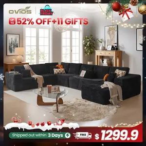 【4 Packages Shipping】Ovios 165" Sectional Cloud Couch for Living Room, Modular Floor Sofa with Plush Corduroy, No Assembly Required, Big Comfy Couches Set with Fluffy Memory Foam, Stupendous U Shaped Sofas with Chaise Furniture Lounge