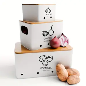 3 Piece Vegetable Storage Box, Potato Onion Garlic Storage Jar, Metal Vegetable Crisper, Kitchen Food Pantry Organisers