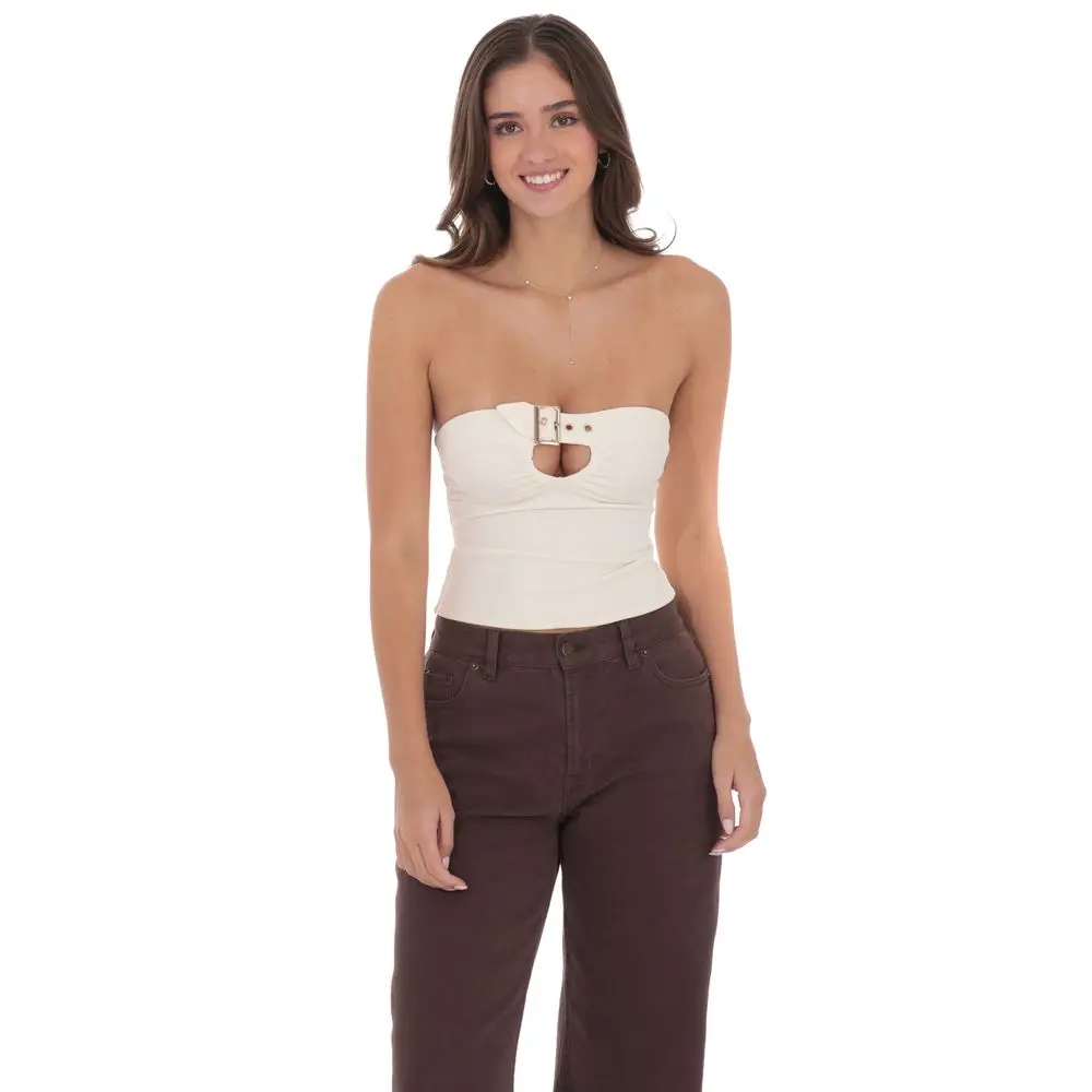 Keyhole Buckle Top in Ivory