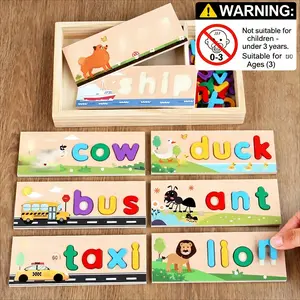 Wooden Spelling Game, 60pcs/set Alphabet & Number & Transportation Pattern Puzzle, Early Education Learning Toy for Kids, Wooden Stacking Puzzle, Wooden Peg Puzzle, Wooden Puzzles