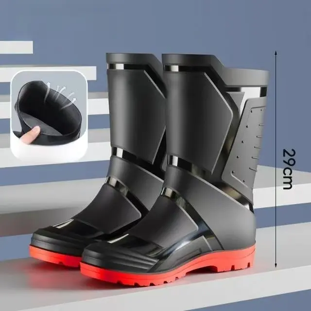 HDOXSE Men’s Modern High-Top Waterproof Rubber Boots - Comfortable Lined Non-Slip Rain Shoe, Durable Footwear for Outdoor & Work Use, Outdoor Tough, Premium Waterproof Boot, Weatherproof Footwear, Lined Interior, Mid-Calf, Rubber Sole, Above The Ankle But