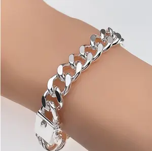 925 Sterling Silver Cuban Link Bracelet for Men, Classic Curb Chain Bracelet, Polished Wide Miami Cuban Bracelet, Father's Day Gifts for Dad Husband Boyfriend, Men's Jewelry, Hip Hop Bracelet, Silver Bracelet, Gift for Men