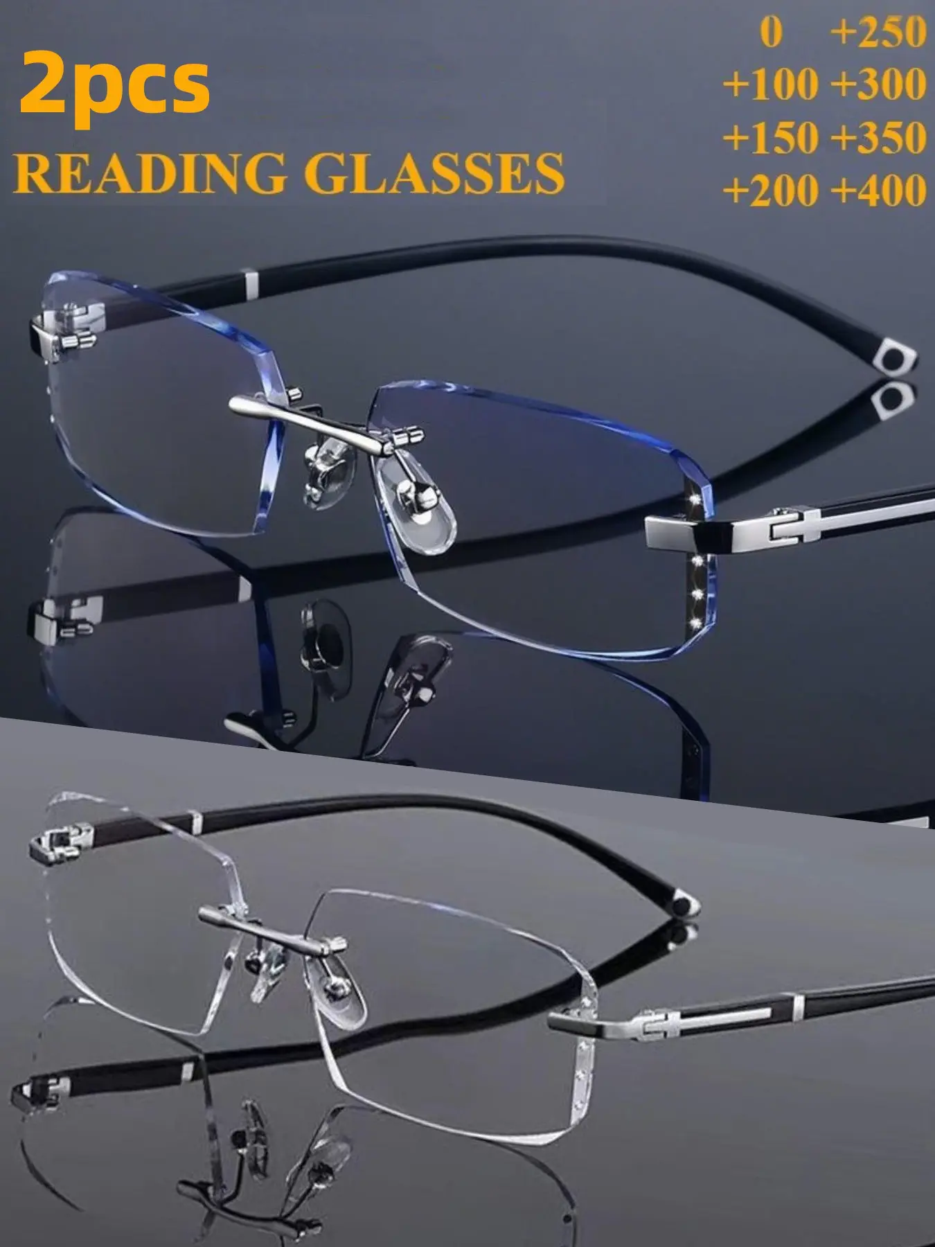 2pcs Glasses Reading, Reading Eyeglasses with +1.0 to +4.0 Magnification, Non- Eyewear for Men & Women, Lens, Compatible with Contacts Users - Ideal for Computer, Reading