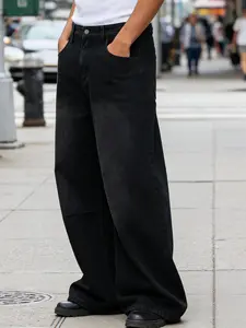 Customized black denim pants for men — wide-leg , loose casual streetwear trousers, SpringStatements, with pockets, menswear, polyester, relaxed fit , TikTok Shop Spring Glow Up good jeans fashion summerwins