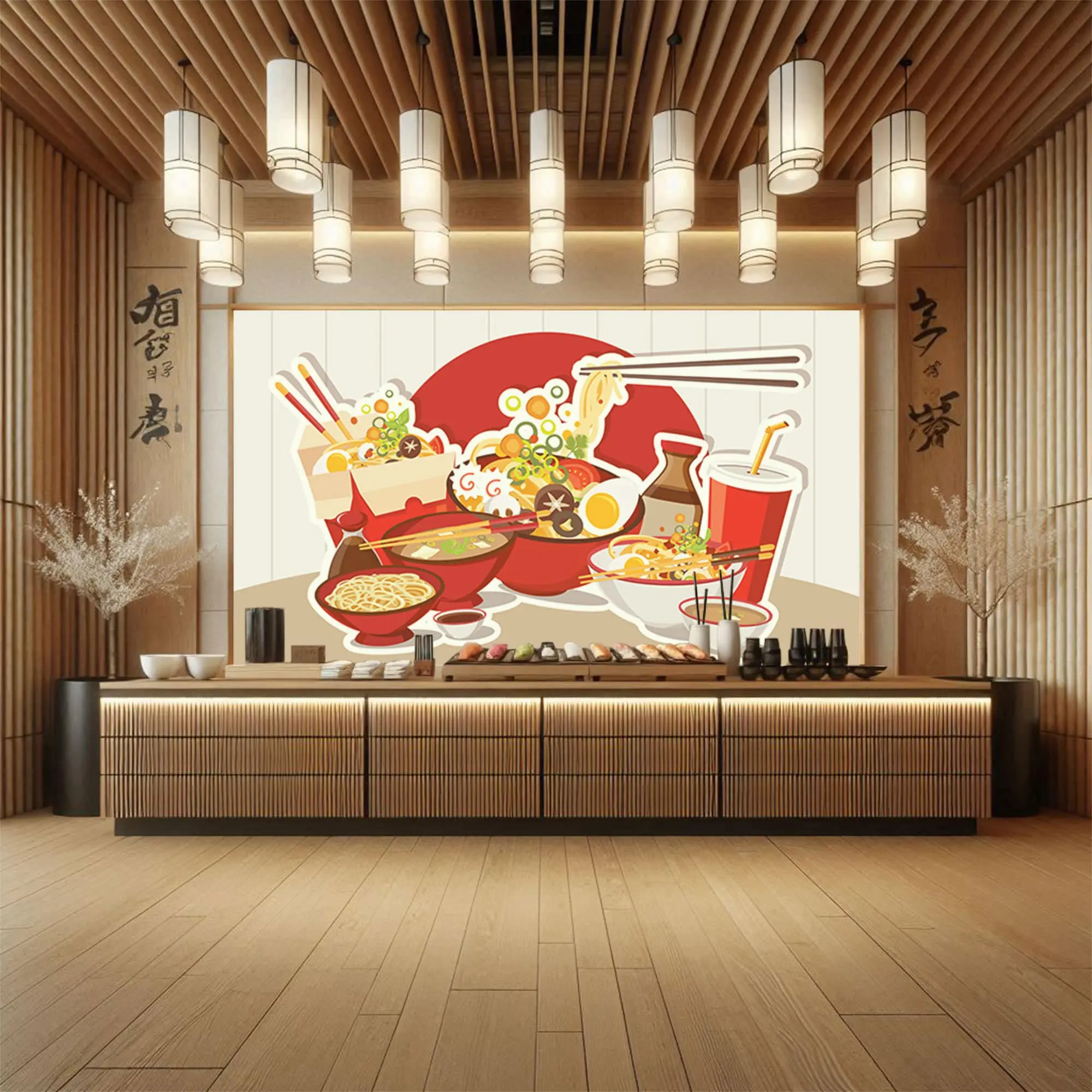 Ramen Vector Peel and Stick Wallpaper - Ideal for Restaurant and Noodle Shop Renovation - Unique Wall Decor for Asian Cuisine Enthusiasts