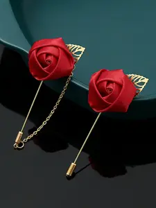 Men's Rose Flower Brooch Set, Groom Wedding Banquet Corsage Accessories, Formal Suit Lapel Floral Fringe Chain Pin for Party Dress