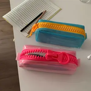 Dopamine Solid Color Jelly Pencil Case, Upright Stable Large Capacity Stationery Organizer, Durable Minimalist Ins Style Zipper Pouch, 5 Colors Option, Ideal Back to School & Daily Stationery Storage Gift summerwins,summerwins