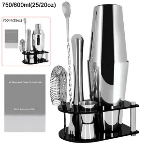 7 Piece Cocktail Shaker with Stand Cocktail Recipes, 25oz,25/20oz Shakers Bartender Kit, Bar Tool Set Martini Shaker, Muddler