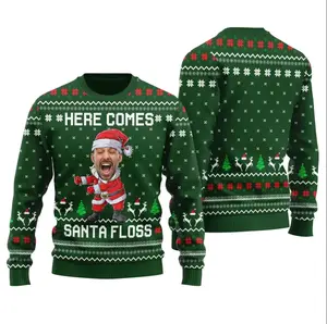 Funny Here Comes Santa Floss Christmas Sweater – Dancing Santa Holiday Knit Pullover | Ugly Xmas Sweater for Men & Women