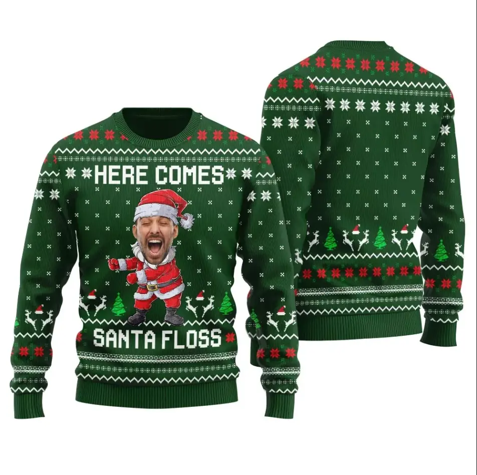 Funny Here Comes Santa Floss Christmas Sweater – Dancing Santa Holiday Knit Pullover | Ugly Xmas Sweater for Men & Women