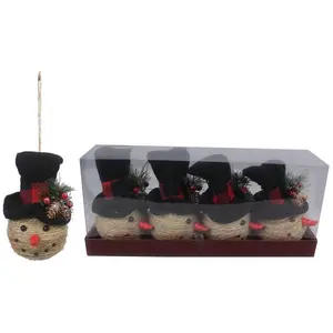 Young's fabric snowman head ornaments (set of 4)