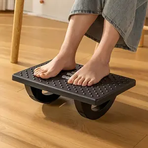 Comfortable footrest with rolling wheels for massage – adjustable height armrest under the desk, non-slip surface, black, reduces fatigue, enhances sitting comfort, textured grip design