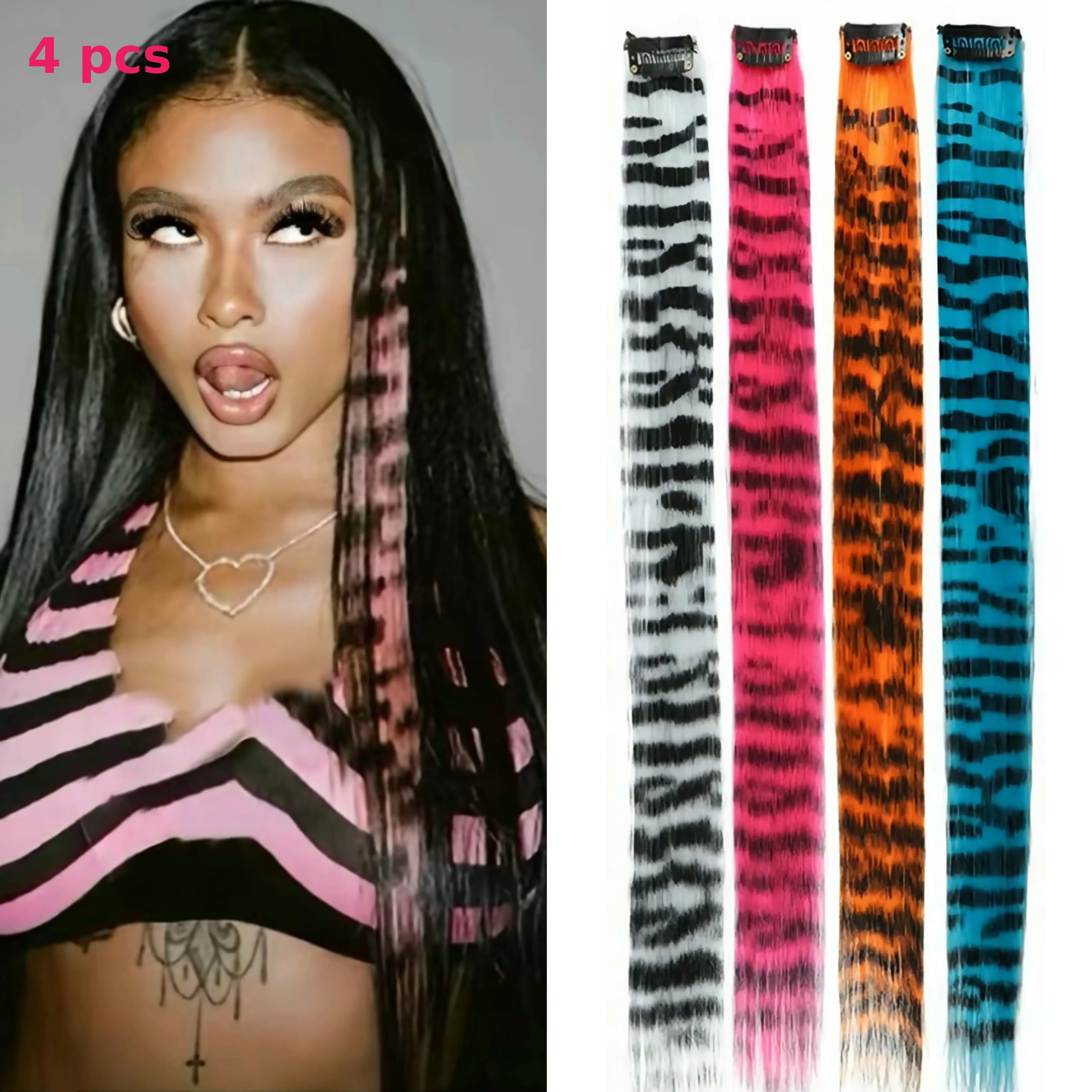 2/4 Piece Leopard Print Multi Color Hair Extensions for Stylish Looks and Versatile Wear, Y2K Street Style, Claw Clips, Clip-In Hair, Hair Accessories, Hair Slides, Hair Claws, Synthetic Hairpiece, Festival Hair, Cosplay, Daily Wear