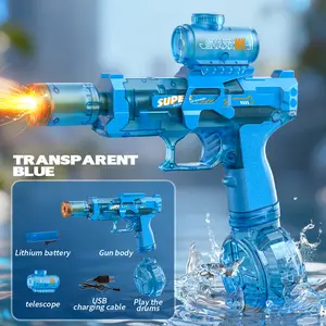 Quriov Powerful Automatic Electric Water Gun with Realistic Glowing Muzzle, 320cc Large Capacity, Long Range Up to 32 Feet, Summer Outdoor Fun Toy for Adults and Kids, Perfect Gift for Summer