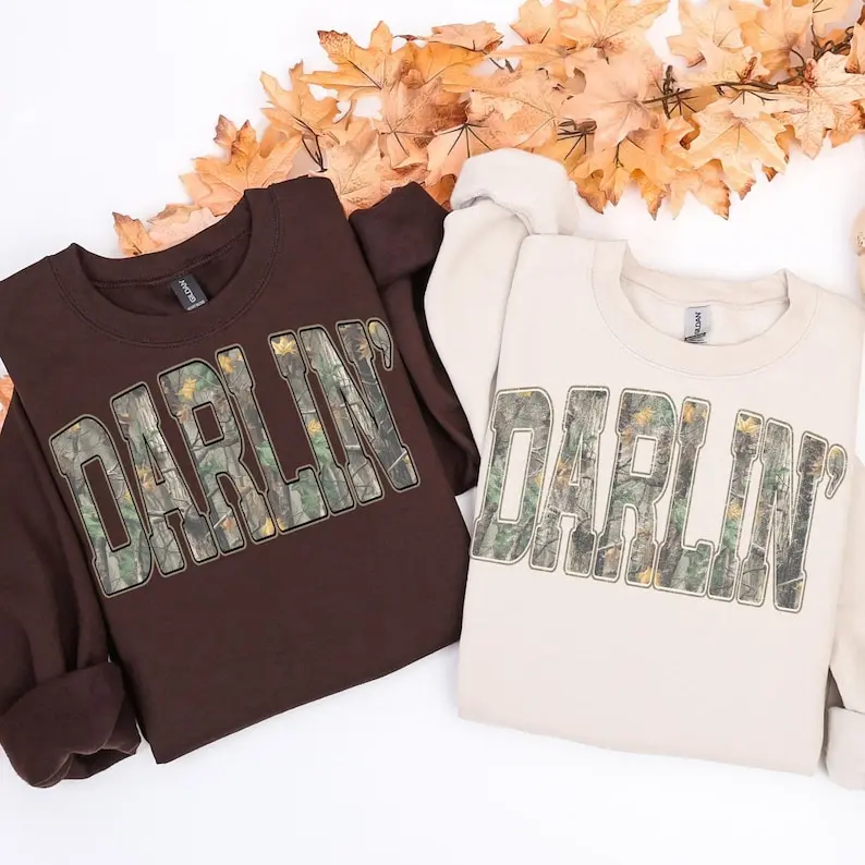 Retro Camo Western Sweatshirt, Darlin Retro Camo Country Distressed Cowboy Quote Sweatshirt, Camouflage Sublimation Sweatshirt, Western Concert Shirt, Southern Tee