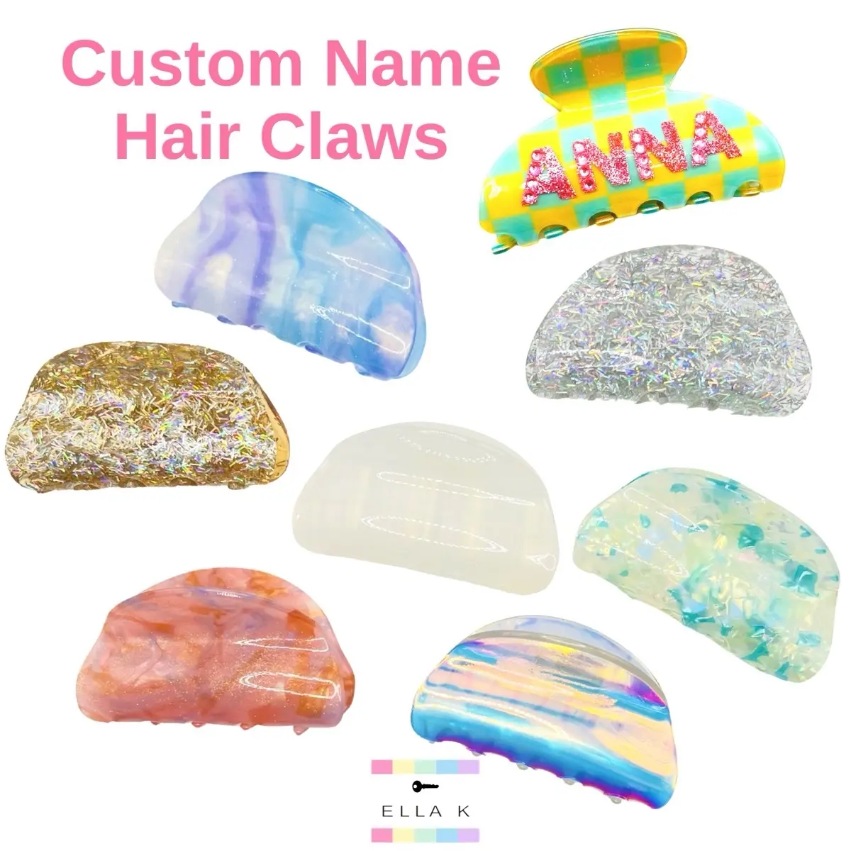 Personalized Glitter Name Hair Claw Clip - Customizable Up to 5 Letters cute