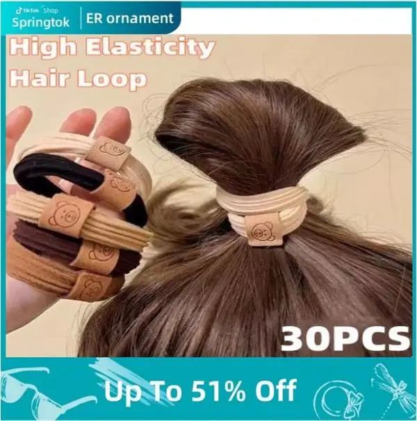 30PCS Little Bear Head Rope High Elastic Rubber Band Girl High Ponytail Headband